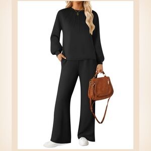 NWT Zesica Black 2 Piece Lounge Set Wide Leg Super Soft Travel Everyday Casual S